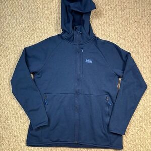 REI Co-op Fleece Hoodie Full Zip Thumb Holes Athletic Blue Youth XL Navy